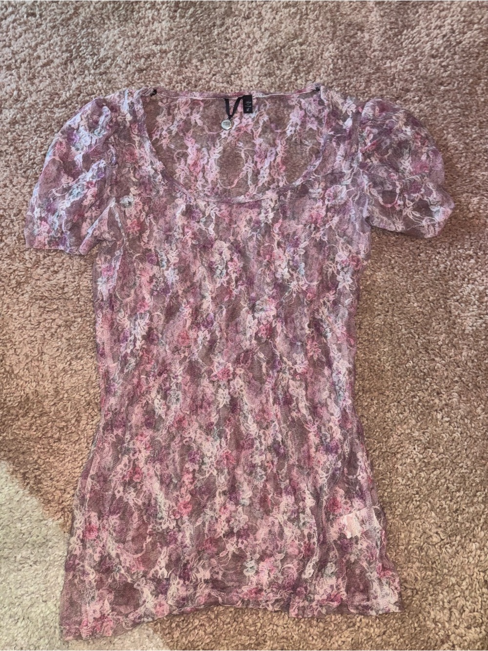 BKE Boutique sheer floral puff sleeve top